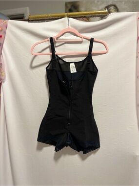 Black Sculpting Bodysuit with Front Zip and Adjustable Straps